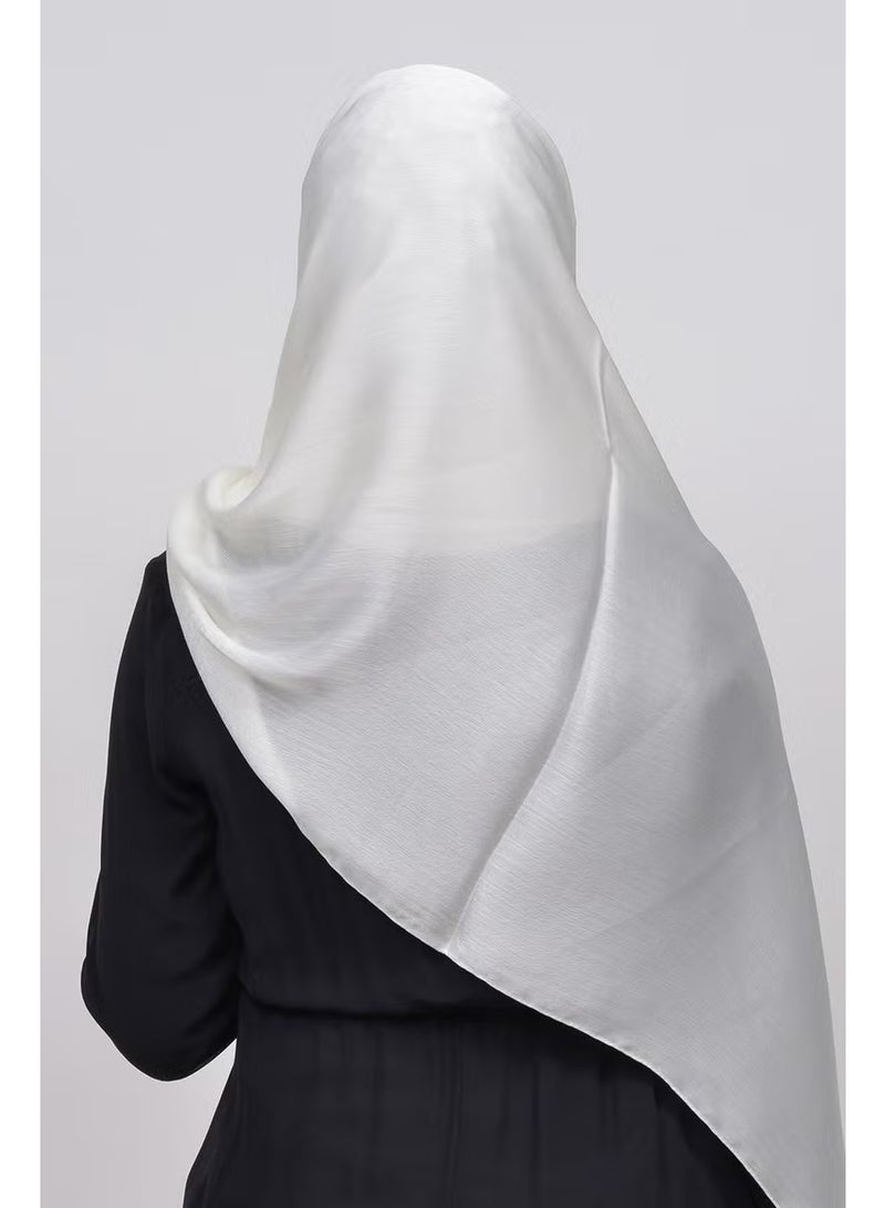 Altobeh Janjan Shiny Satin Textured Hijab Evening Dress Chiffon Shawl-Ecru - Image 1